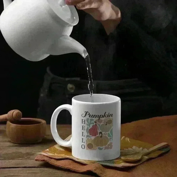 Hello pumpkin fall mug 11oz with Bamboo Lids and Stainless Steel Spoon coffee - Picture 2 of 5